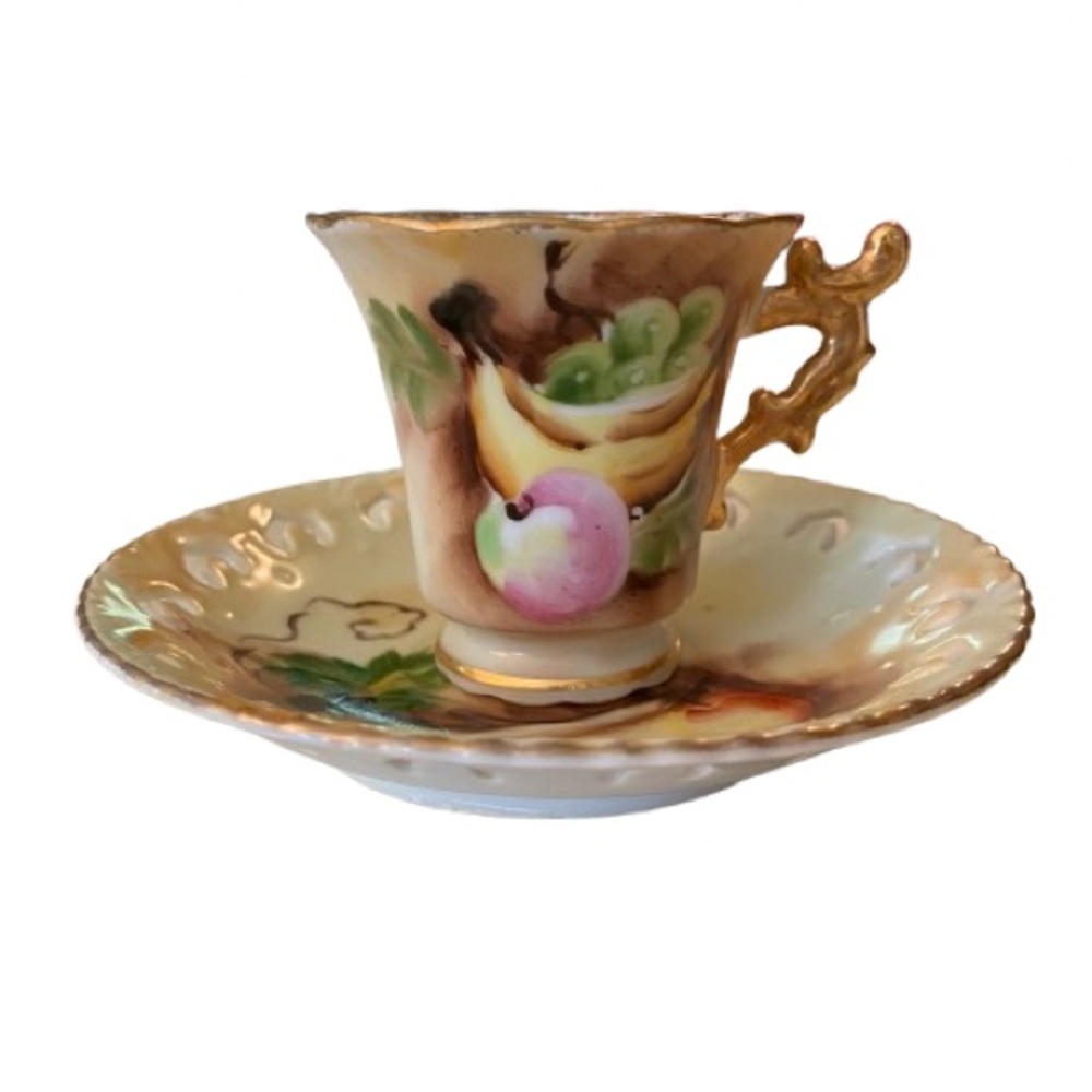 Vintage Enesco Teacup & Saucer Multicolor Fruit Design Japan E1431 Cottagecore
